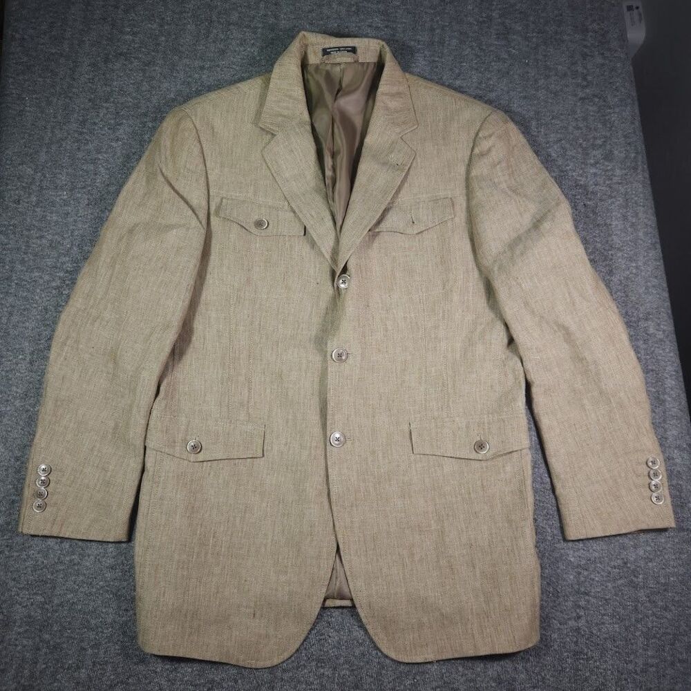 Inserch Italia Mens M 34 Linen Blazer Sport Coat Khaki 3 Button Notched